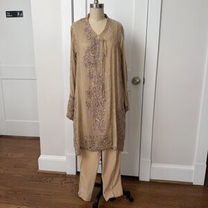 Chinyere Dull Gold and with Tea Pink Embroidery Kurta Set